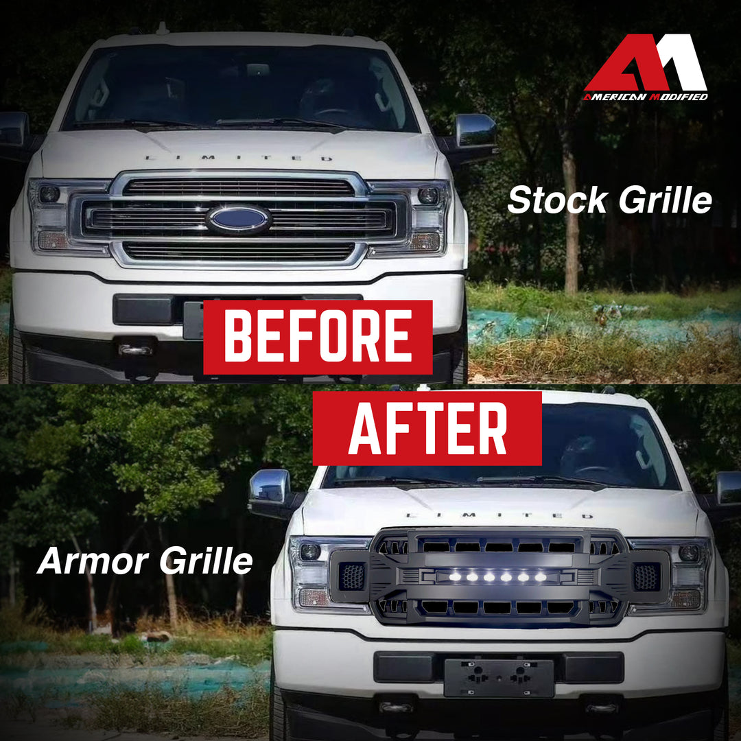 AMERICAN MODIFIED Armor Grille with Off Road Lights for 2018-2020 Ford F150 - VMInnovations