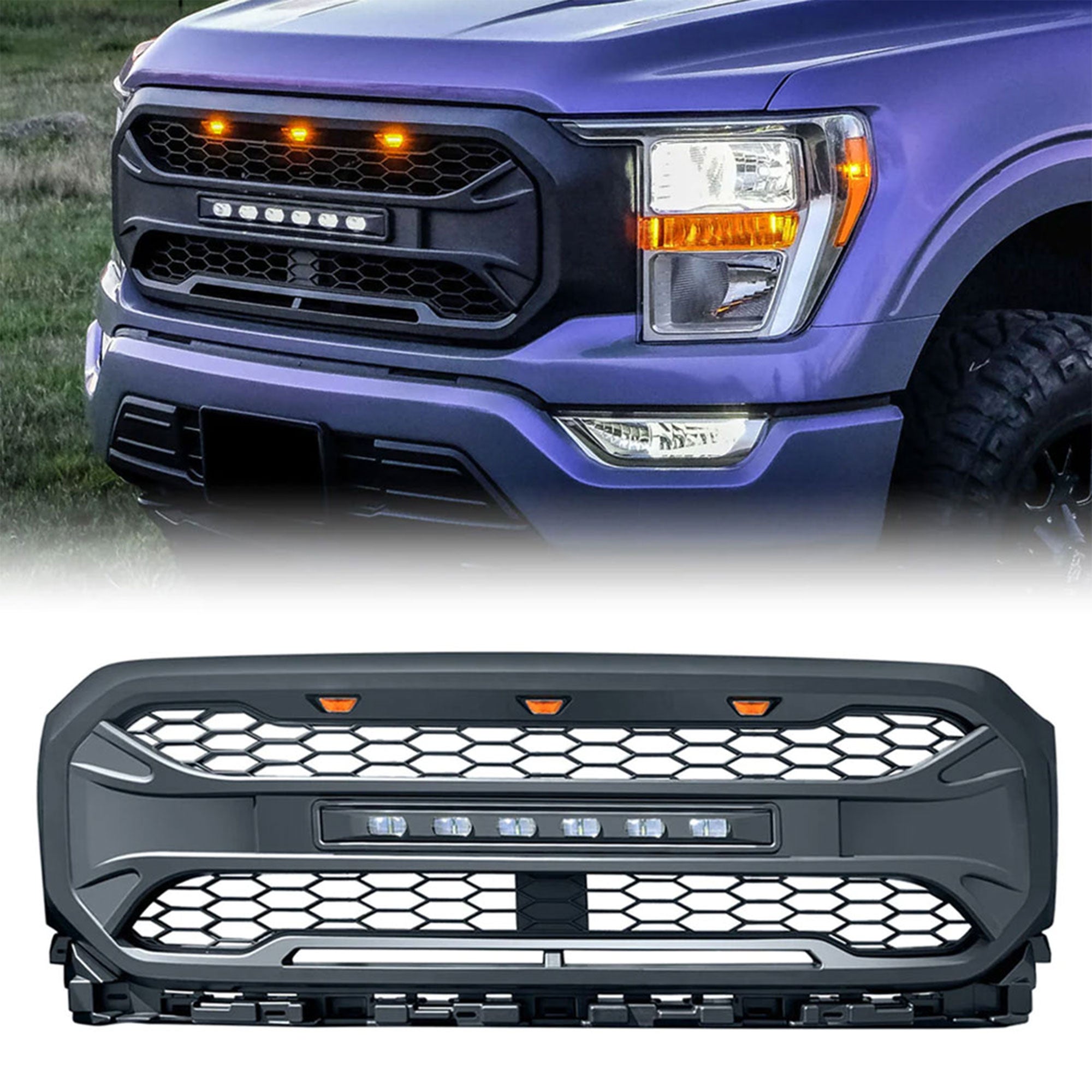 AMERICAN MODIFIED Armor Grille Compatible w/21-23 Ford F150, Black (For Parts) - VMInnovations