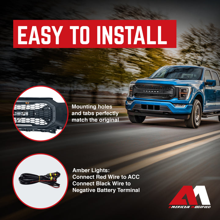 AMERICAN MODIFIED Grille Compatible 2021 to 2023 Ford F150, Black (Open Box) - VMInnovations