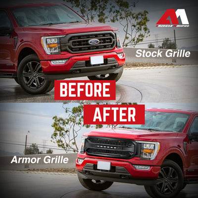 AMERICAN MODIFIED Armor Grille Compatible with 2021 to 2023 Ford F150, Black - VMInnovations