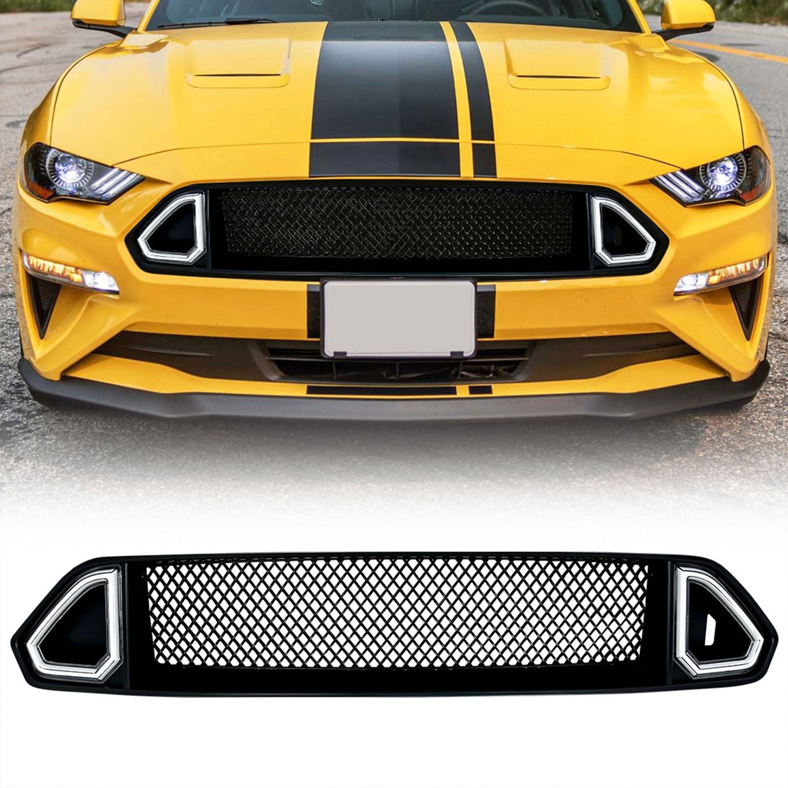 AMERICAN MODIFIED Front Mesh Upper Grille with LED DRL for 18-23 Ford Mustangs - VMInnovations