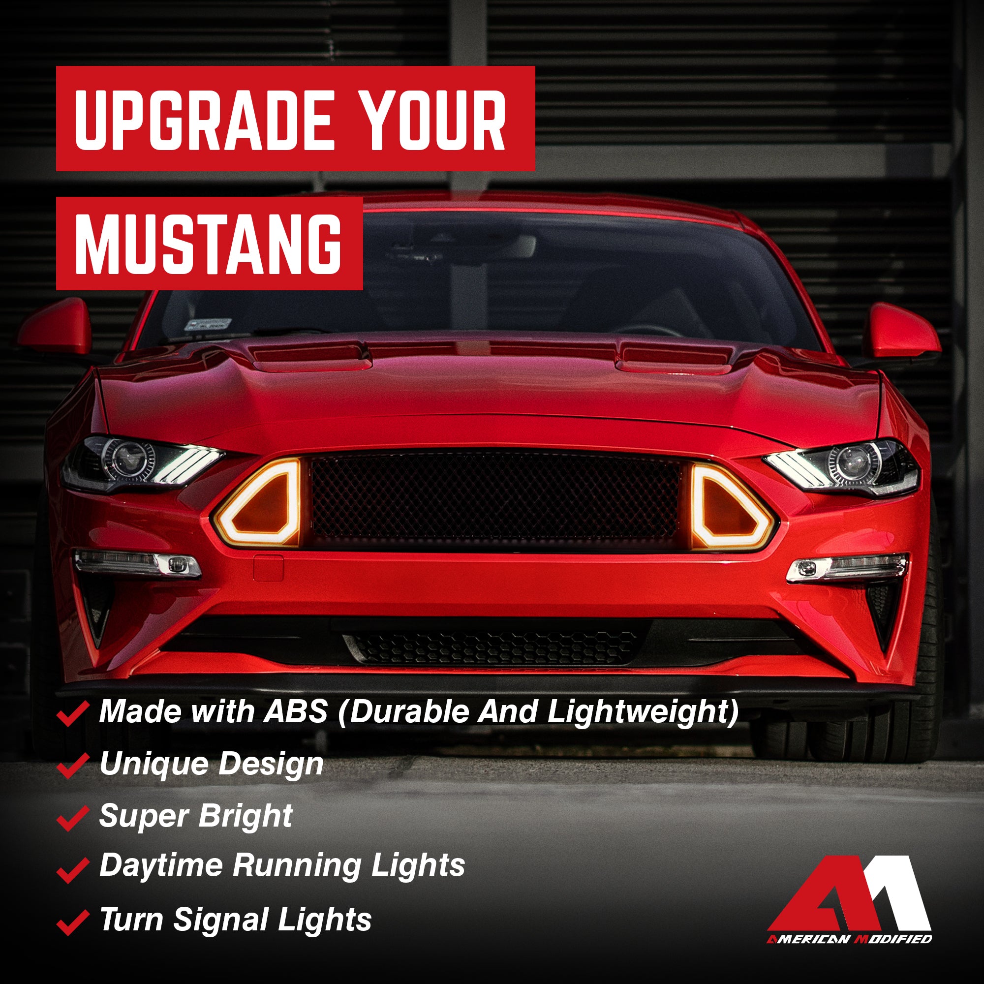 AMERICAN MODIFIED Mesh Upper Grille w/LED DRL for 18-23 Ford Mustangs(Used) - VMInnovations