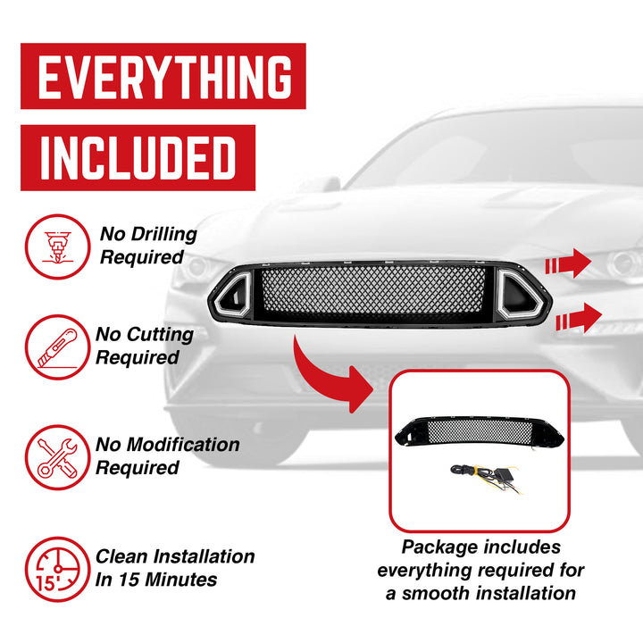AMERICAN MODIFIED Mesh Upper Grille w/LED DRL for 18-23 Ford Mustangs(Used)