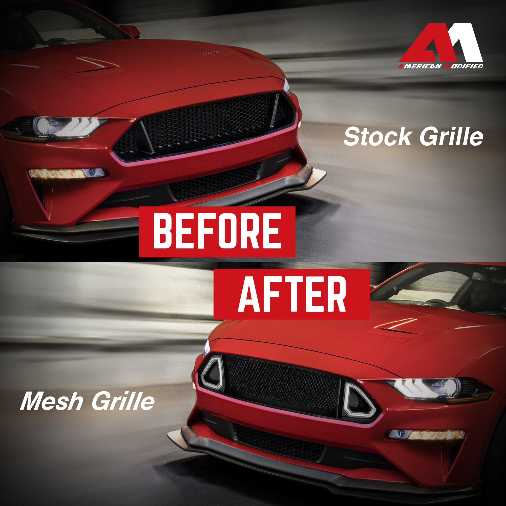 AMERICAN MODIFIED Mesh Upper Grille w/LED DRL for 18-23 Ford Mustangs(Used) - VMInnovations