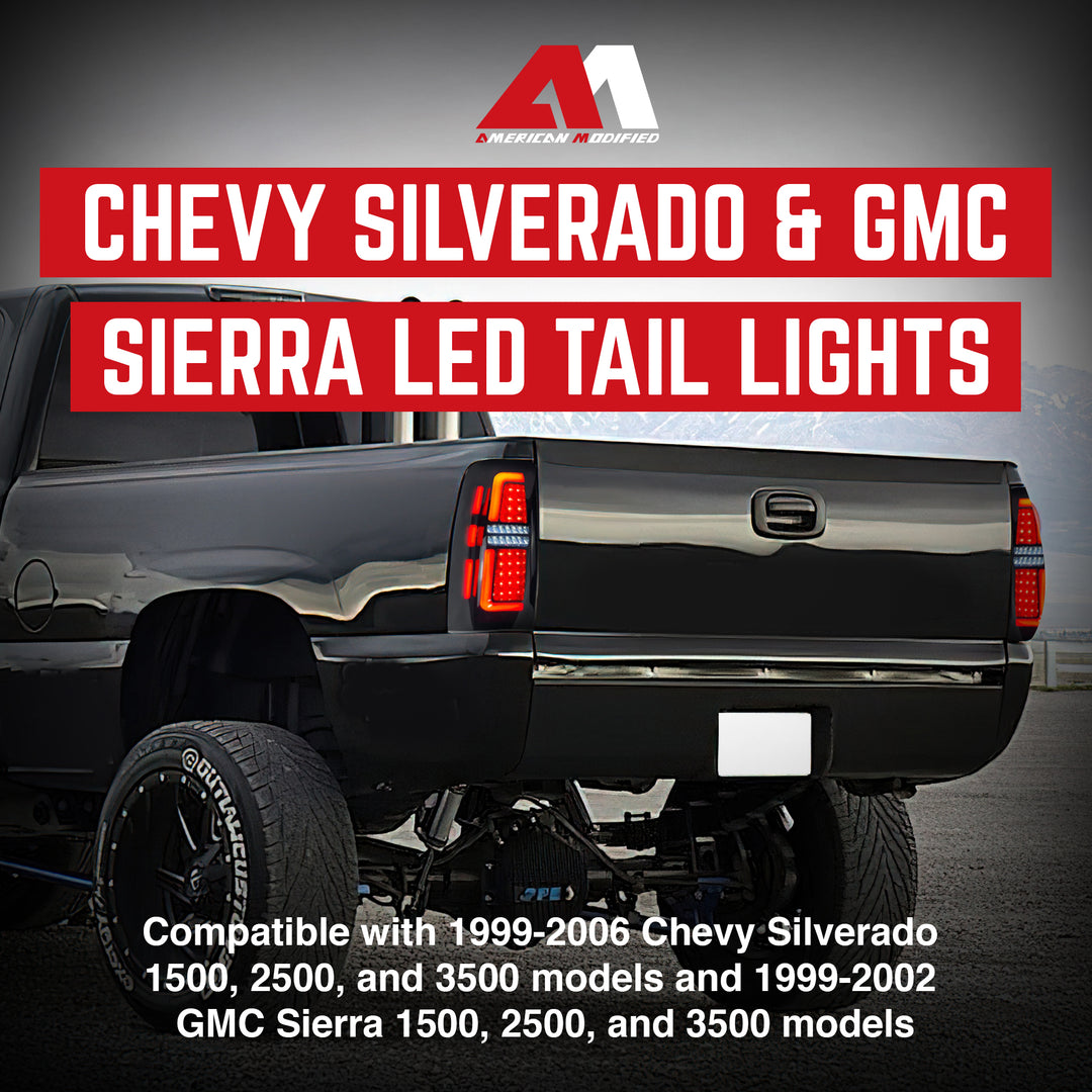 AMERICAN MODIFIED LED Tail Lights Chevy Silverado & GMC Sierra, Black(Open Box)