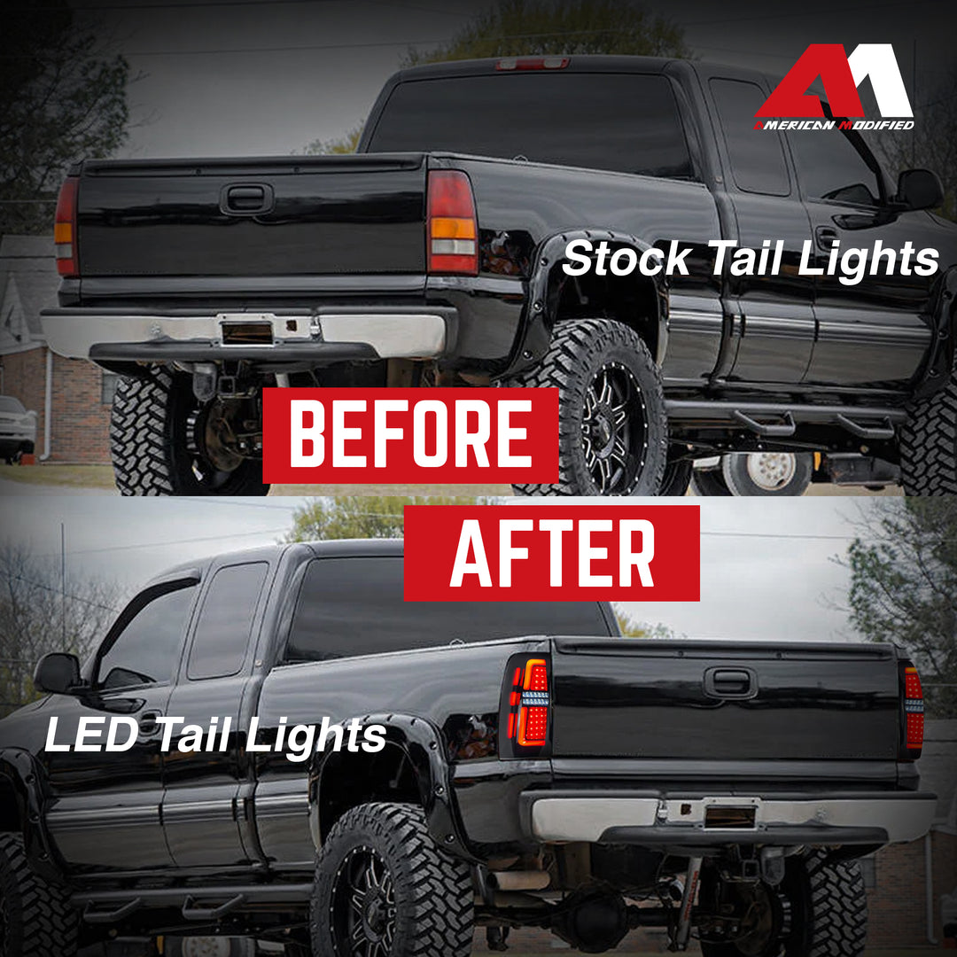 AMERICAN MODIFIED LED Tail Lights Chevy Silverado & GMC Sierra, Black(Open Box)