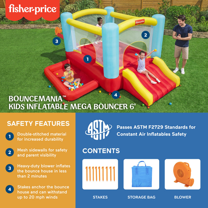 Bestway Fisher Price Mega Bouncer w/50 Play Balls, Multicolor (Open Box) - VMInnovations