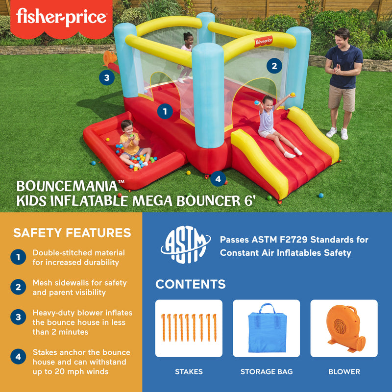 Bestway Fisher Price Mega Bouncer w/50 Play Balls, Multicolor (Open Box)