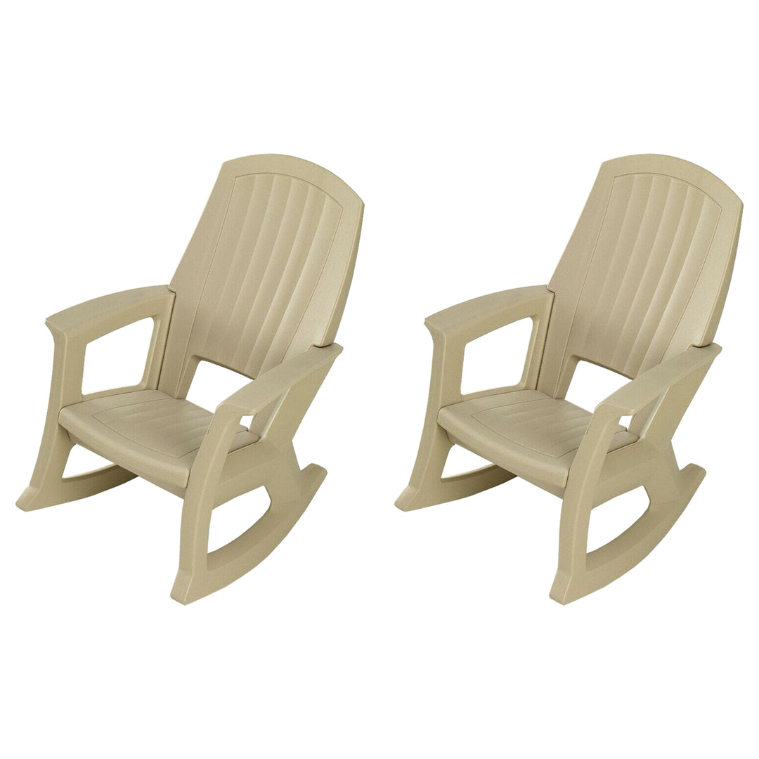 Semco Plastics Rockaway Heavy Duty Plastic Outdoor Rocking Chair, Tan (2 Pack)