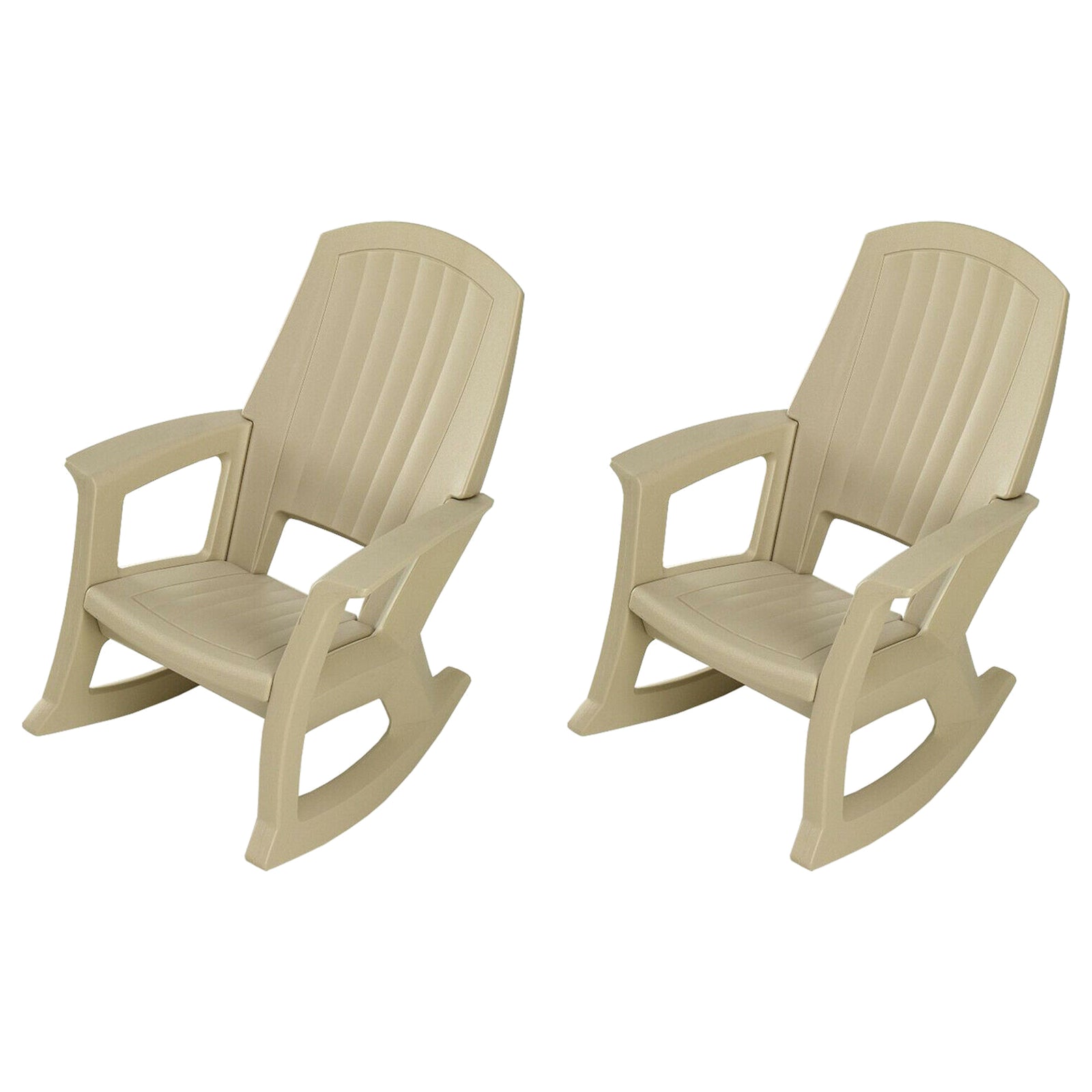 Semco Plastics Rockaway Heavy Duty Plastic Outdoor Rocking Chair, Tan (2 Pack) - VMInnovations