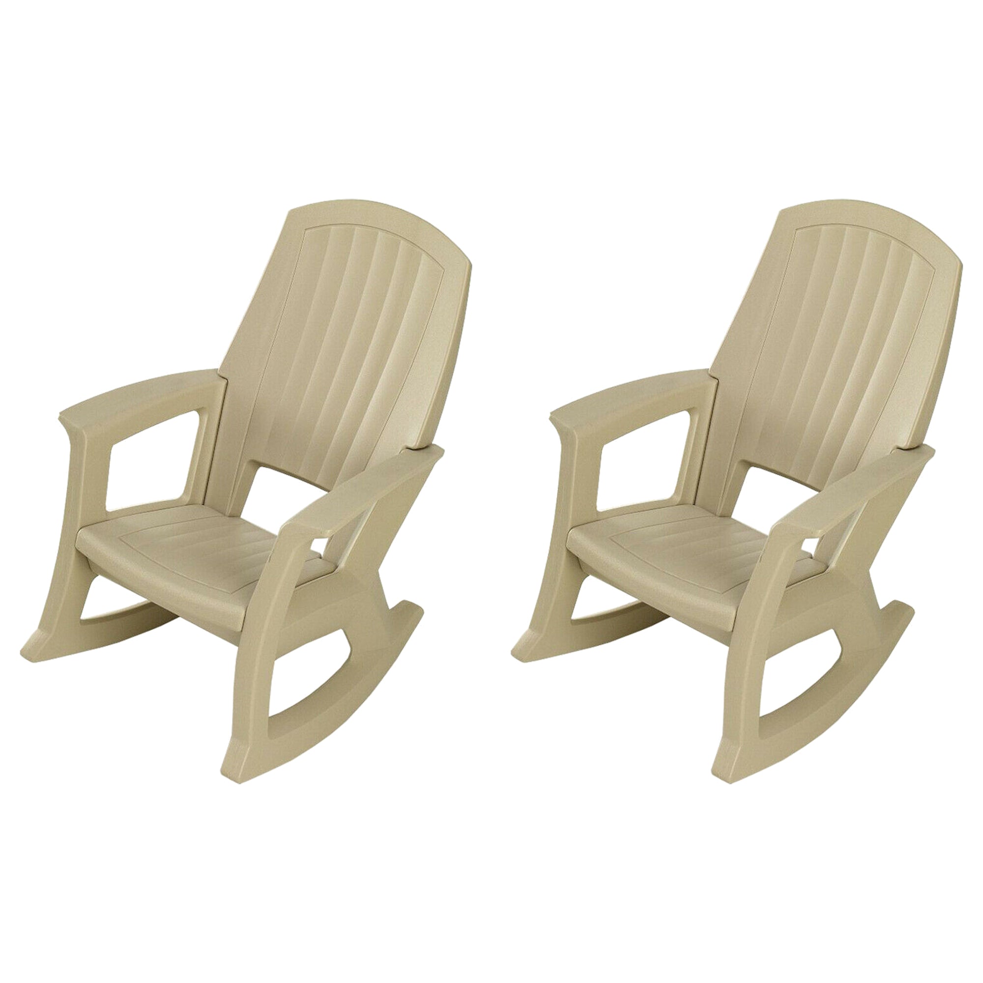 Semco Plastics Rockaway Heavy Duty Plastic Outdoor Rocking Chair, Tan (2 Pack) - VMInnovations