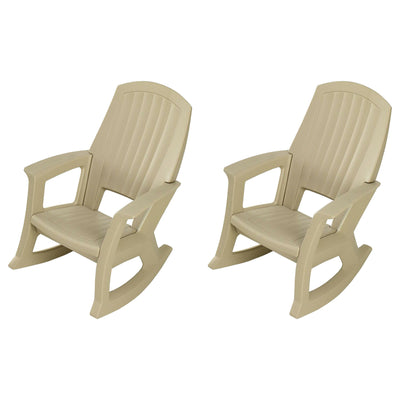 Semco Plastics Rockaway Heavy Duty Plastic Outdoor Rocking Chair, Tan (2 Pack) - VMInnovations