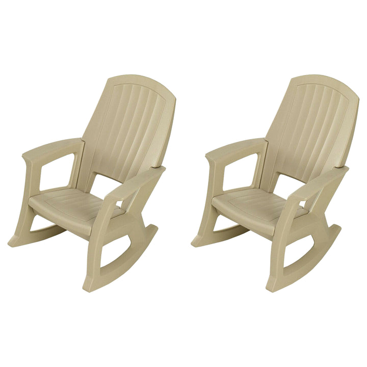 Semco Plastics Rockaway Heavy Duty Plastic Outdoor Rocking Chair, Tan (2 Pack)