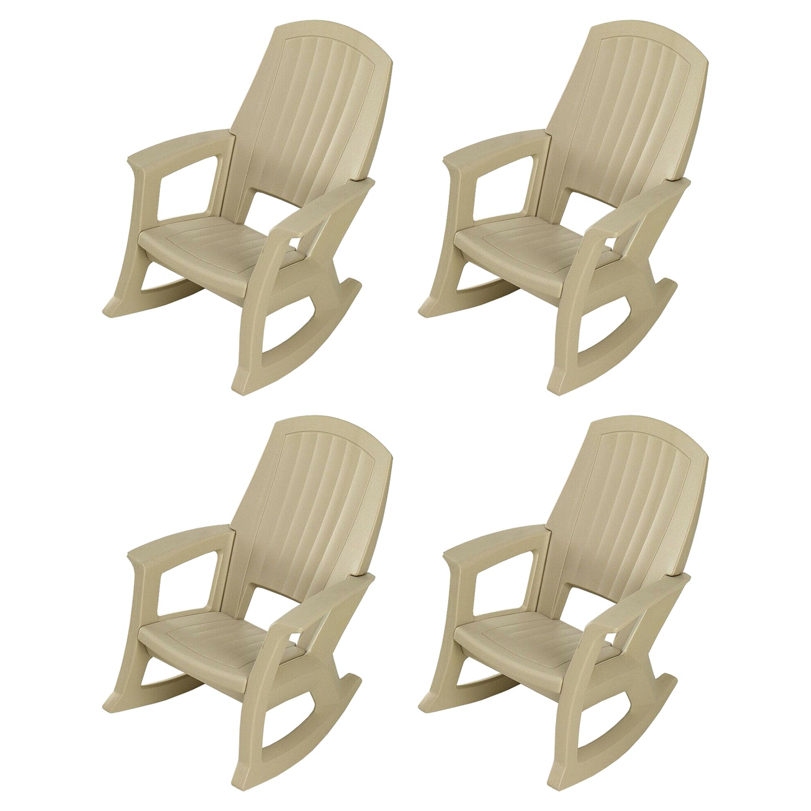 Semco Plastics Rockaway Heavy Duty Plastic Outdoor Rocking Chair, Tan (4 Pack) - VMInnovations