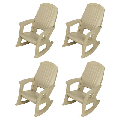 Semco Plastics Rockaway Heavy Duty Plastic Outdoor Rocking Chair, Tan (4 Pack) - VMInnovations