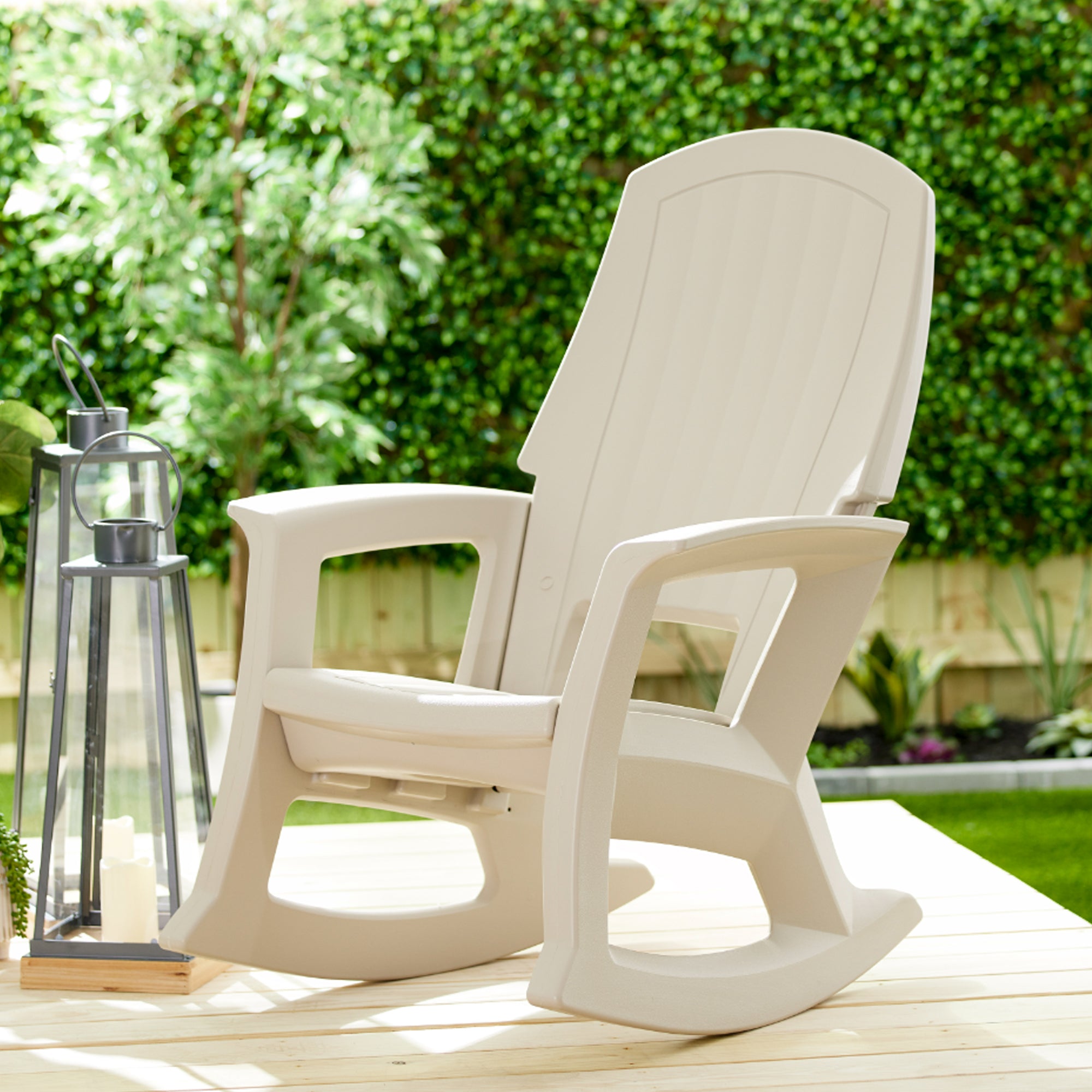 Semco Plastics Rockaway Heavy Duty Plastic Outdoor Rocking Chair, Tan (4 Pack) - VMInnovations