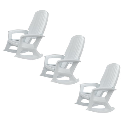 Semco Rockaway Heavy Duty All Weather Outdoor Rocking Chair, White (3 Pack) - VMInnovations