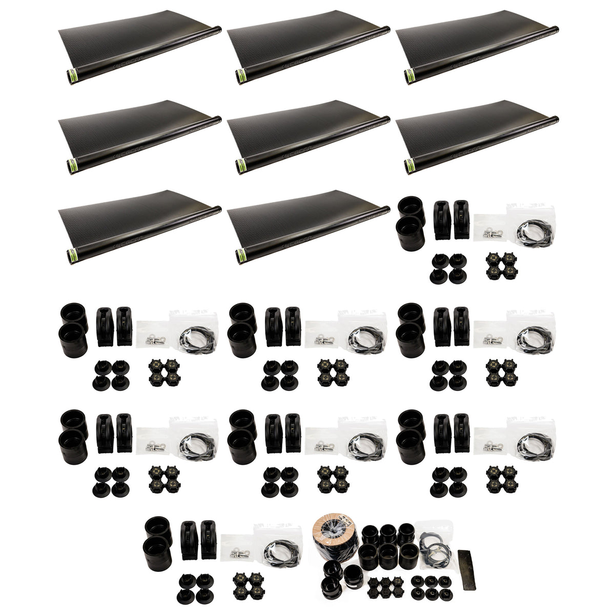 FAFCO 4x12ft Solar Pool Connected Tube (8 Pack) with Panel (8 Pack) & System Kit