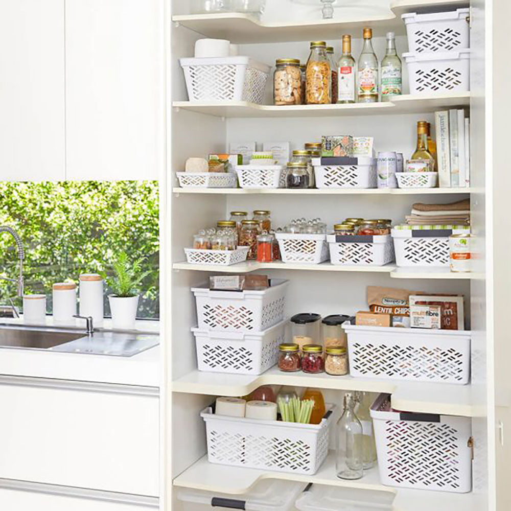 Ezy Storage Large Decorative Plastic Brickor Shelf Pantry Basket Bin, White