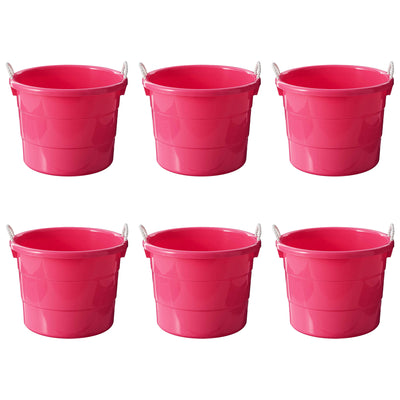 Homz Plastic 18 Gallon Utility Bucket Tub Container with Handles, Pink (6 Pack)