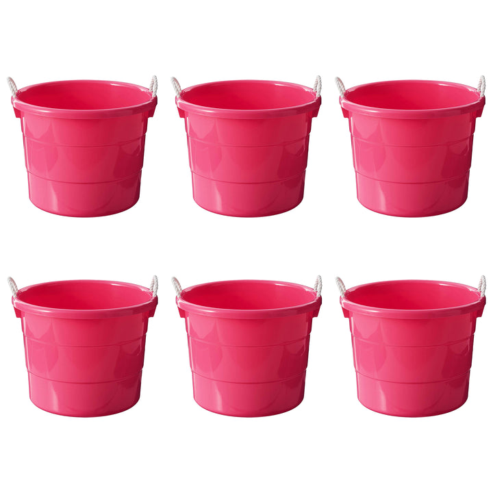 Homz Plastic 18 Gallon Utility Bucket Tub Container with Handles, Pink (6 Pack)