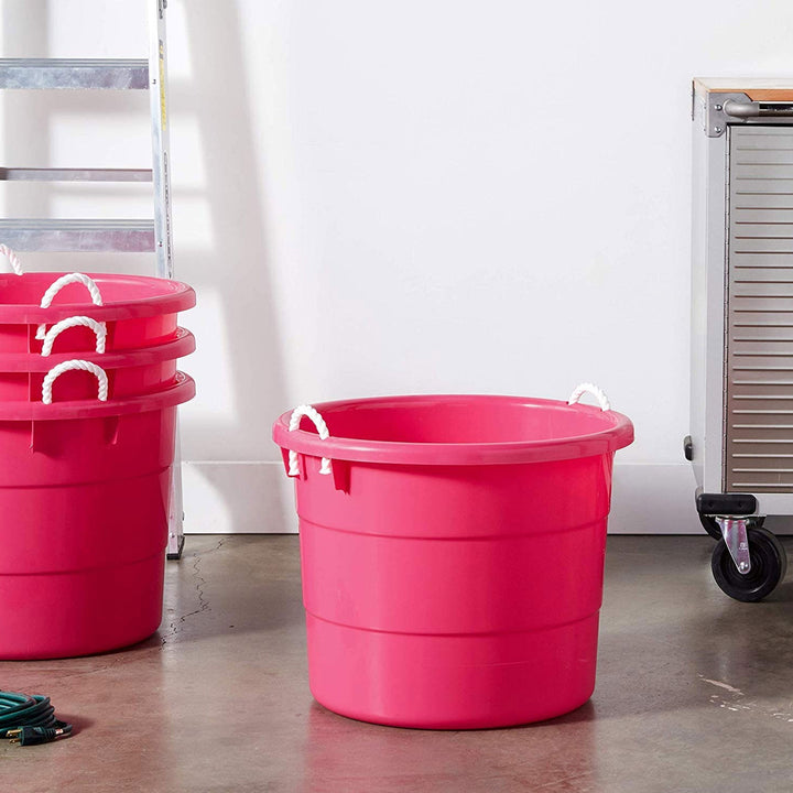 Homz Plastic 18 Gallon Utility Bucket Tub Container with Handles, Pink (6 Pack)