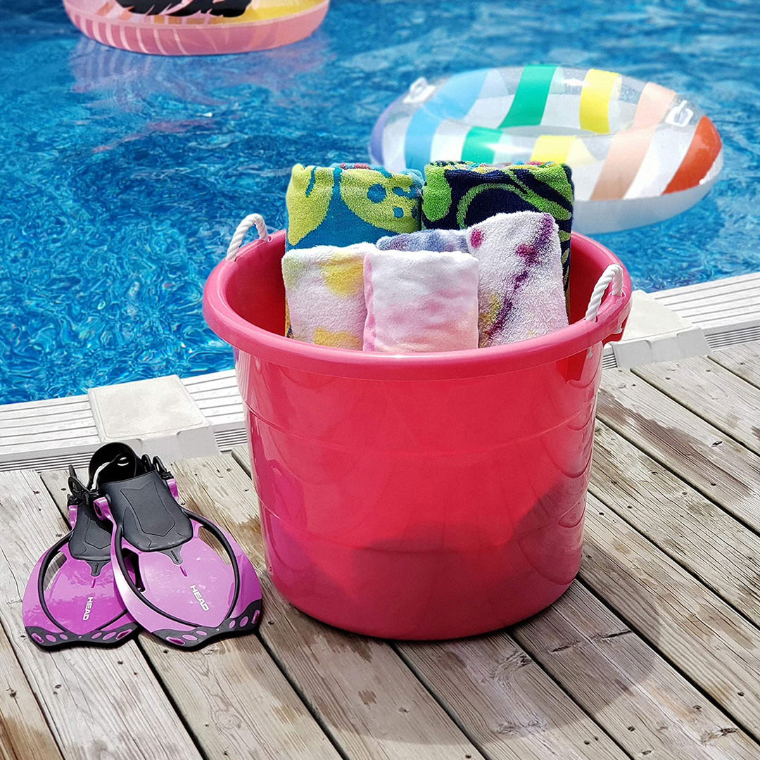 Homz Plastic 18 Gallon Utility Bucket Tub Container with Handles, Pink (2 Pack)