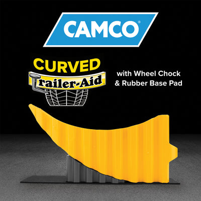 Camco Curved Trailer Aid with Chock & Pad, 6.5" Lift for Tandem Trailer, Yellow - VMInnovations