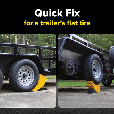 Camco Curved Trailer Aid with Chock & Pad, 6.5" Lift for Tandem Trailer, Yellow - VMInnovations