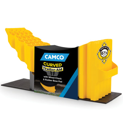 Camco Curved Trailer Aid with Chock & Pad, 6.5" Lift for Tandem Trailer, Yellow - VMInnovations