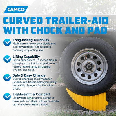 Camco Trailer Aid w/Chock & Pad, 6.5" Lift for Tandem Trailer, Yellow (Open Box)