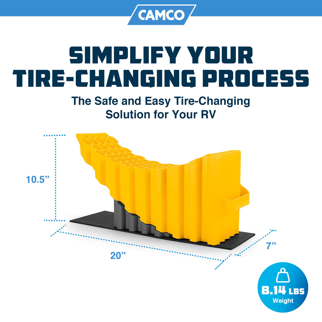 Camco Curved Trailer Aid with Chock & Pad, 6.5" Lift for Trailer, Yellow (Used)