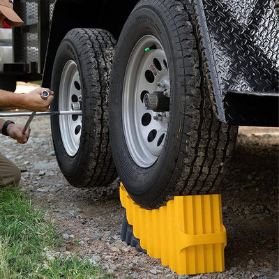 Camco Curved Trailer Aid w/Chock & Pad, 6.5" Lift, Yellow (For Parts) - VMInnovations