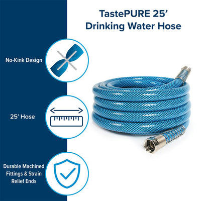 Camco TastePURE 25 Ft No Kink Heavy Duty PVC Drinking Water Hose, Blue(Open Box) - VMInnovations