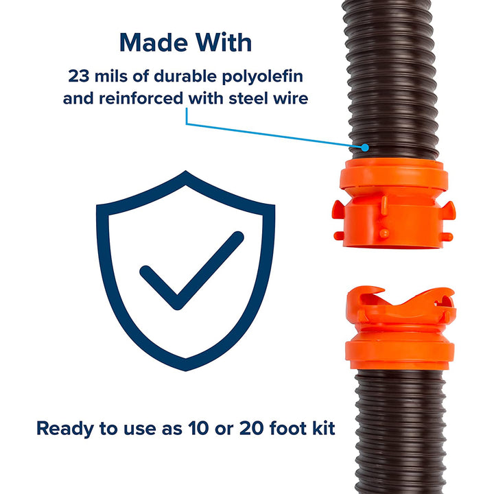 Camco RhinoFLEX 20' Sewer Hose with Sidewinder Support RV Trailer Accessory Set