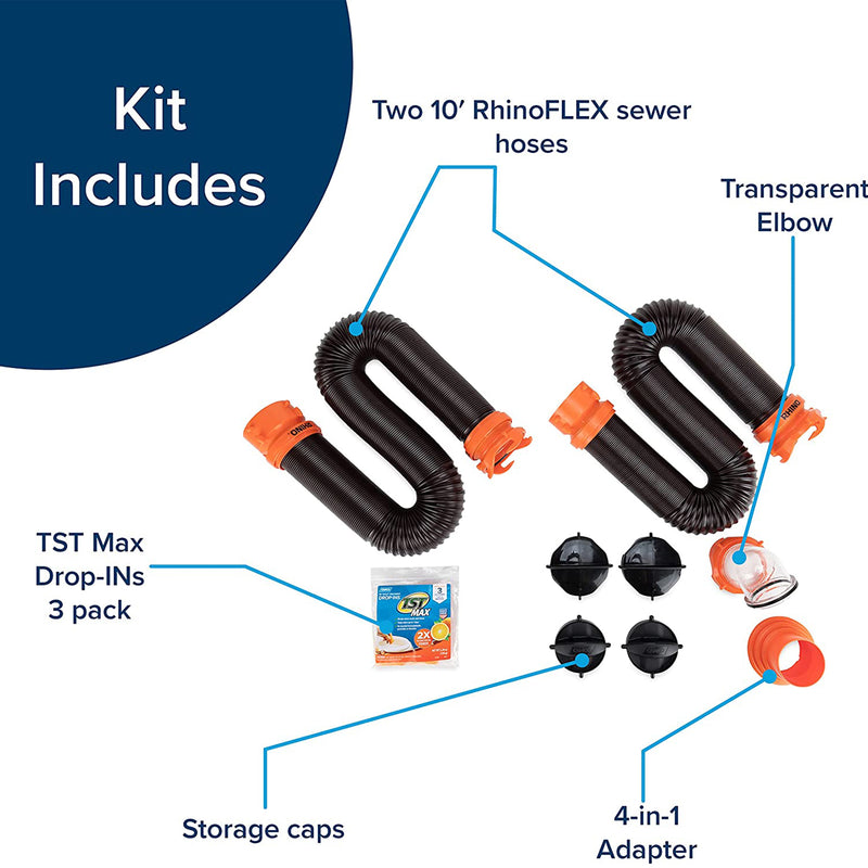 Camco 20 Foot RV Sewer Hose Kit with Pre Attached Bayonet Fittings (Open Box)