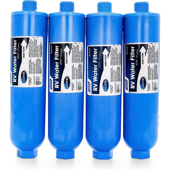 Camco TastePURE 20 Micron Camper RV Water Filter w/GAC & KDF Filtration (4-Pack) - VMInnovations