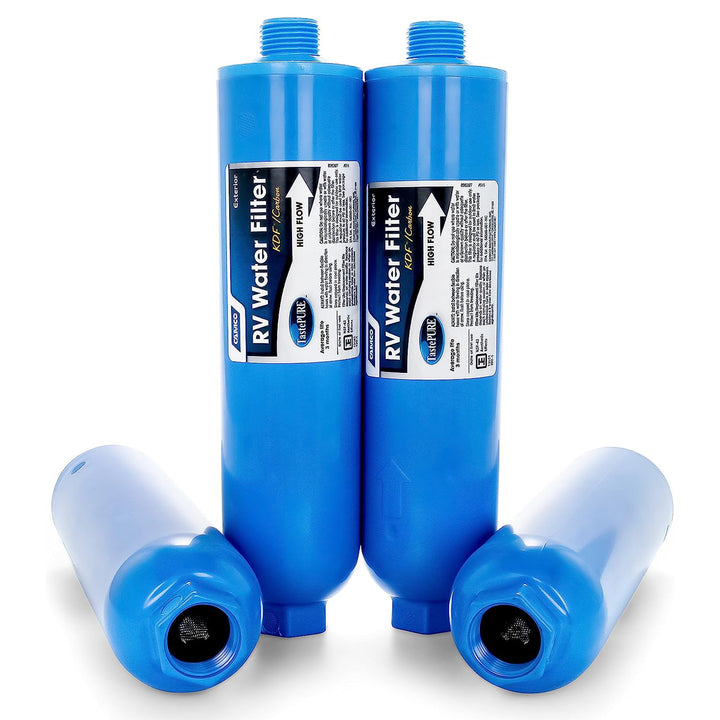 Camco TastePURE 20 Micron Camper RV Water Filter w/GAC & KDF Filtration (4-Pack) - VMInnovations
