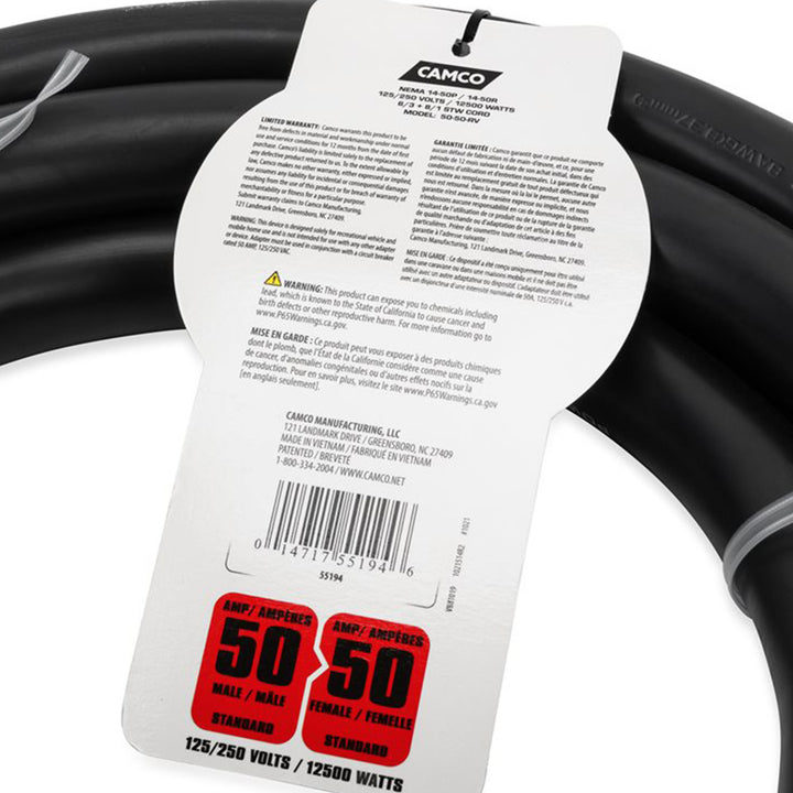 Camco 15 ft 50 Amp Extension Cord w/Power Handles for RVs or Campers (Open Box) - VMInnovations