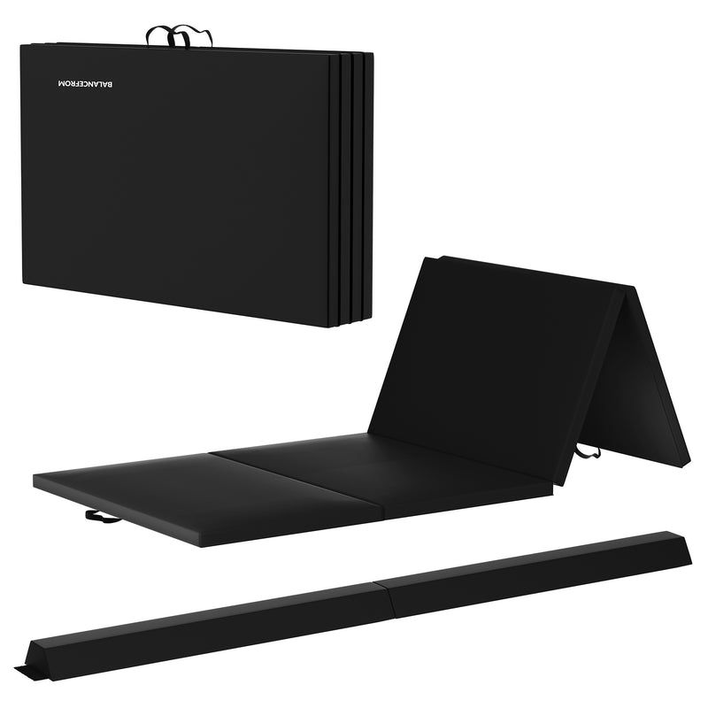 BalanceFrom Foldable Gymnastics Mat w/Sectional Balance Beam,Black (Open Box)