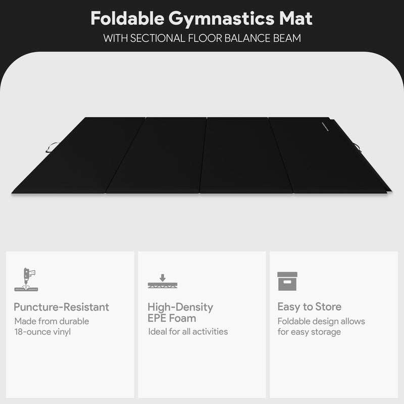 BalanceFrom Foldable Gymnastics Mat w/Sectional Balance Beam,Black (Open Box)