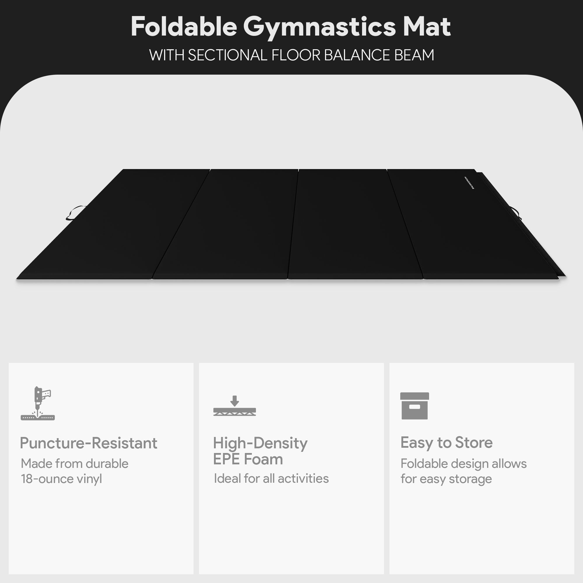 BalanceFrom Foldable Gymnastics Mat w/Sectional Balance Beam,Black (Open Box) - VMInnovations