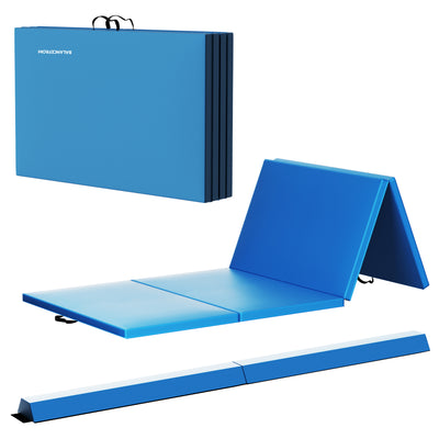 BalanceFrom Foldable Gymnastics Mat w/Sectional Floor Balance Beam, Blue (Used)