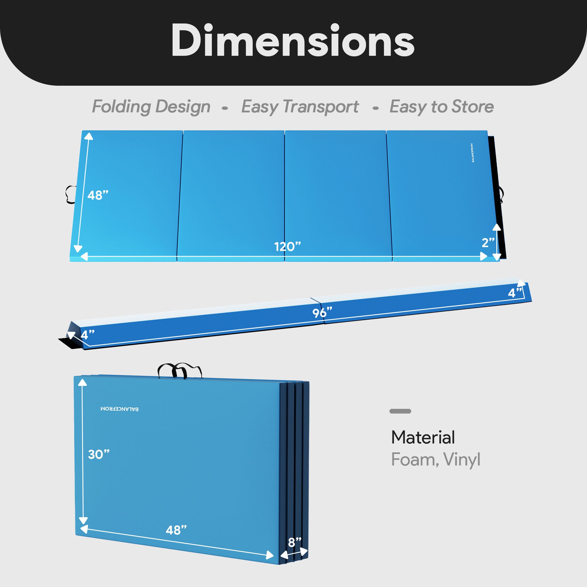 BalanceFrom Foldable Gymnastics Mat w/Sectional Floor Balance Beam, Blue (Used) - VMInnovations