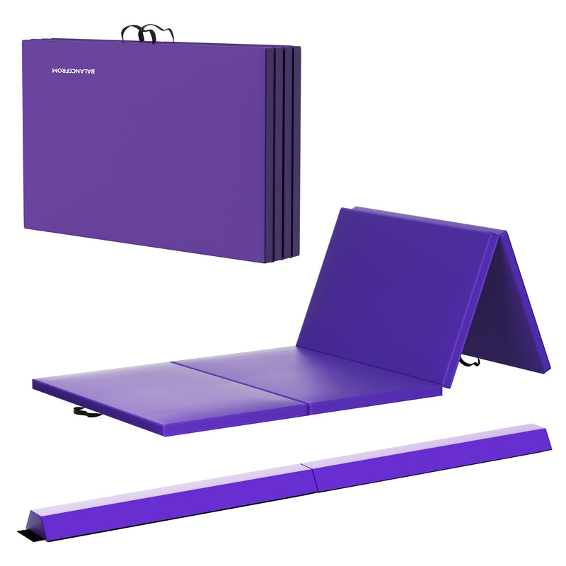 BalanceFrom Fitness Gymnastics Mat with Sectional Floor Balance Beam, Purple