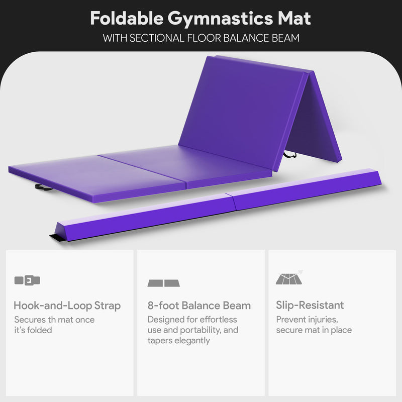 BalanceFrom Gymnastics Mat with Sectional Floor Balance Beam, Purple (Open Box)