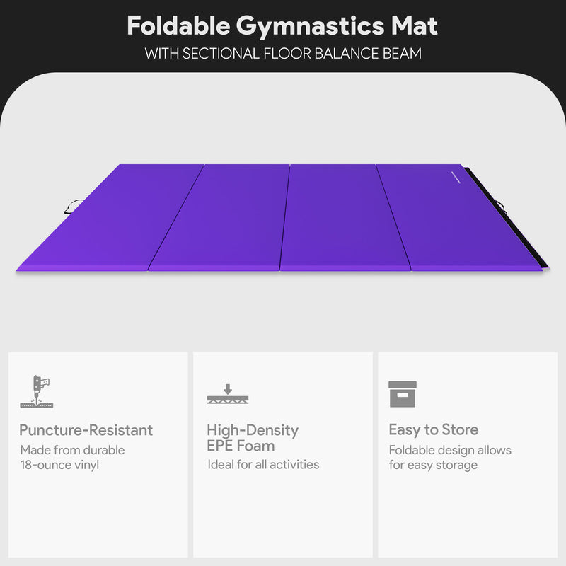 BalanceFrom Fitness Gymnastics Mat with Sectional Floor Balance Beam, Purple