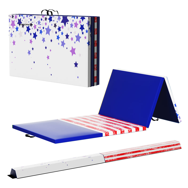 BalanceFrom Fitness Gymnastics Mat w/Sectional Floor Balance Beam,Red/White/Blue