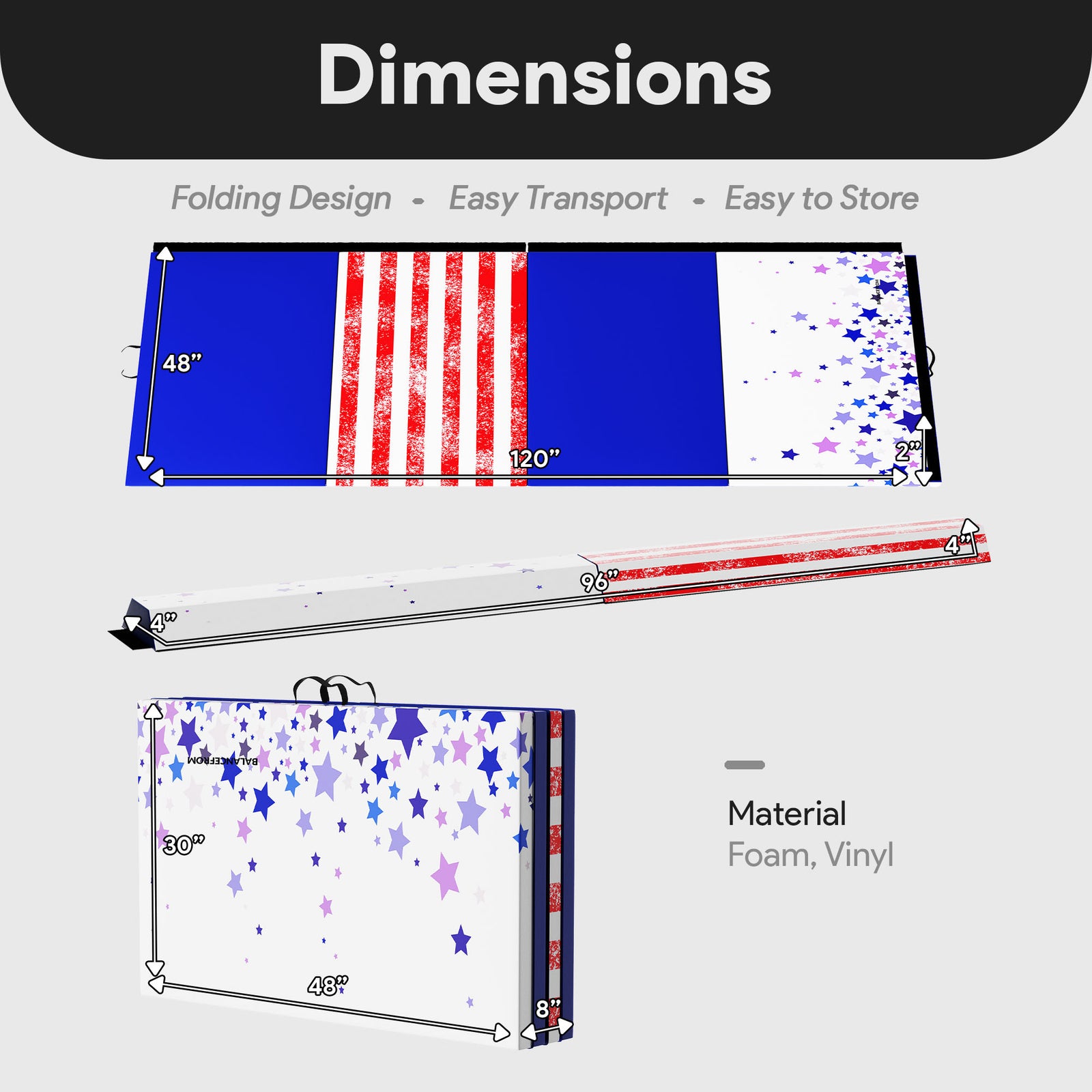 BalanceFrom Fitness Gymnastics Mat w/Sectional Floor Balance Beam,Red/White/Blue - VMInnovations