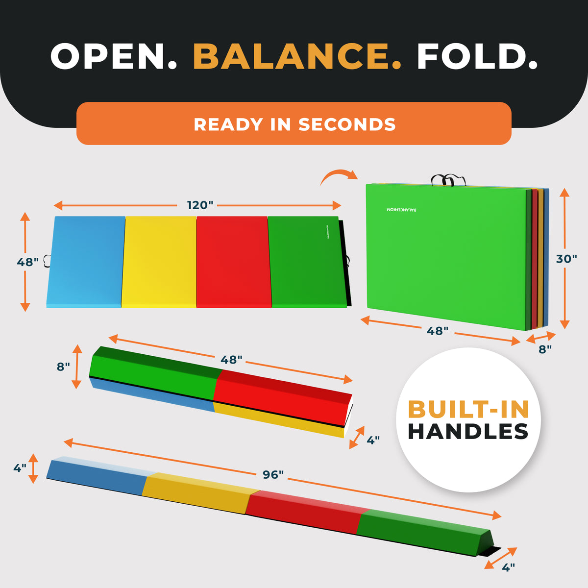 BalanceFrom Fitness Foldable Gymnastics Mat w/Sectional Floor Balance Beam,Multi - VMInnovations